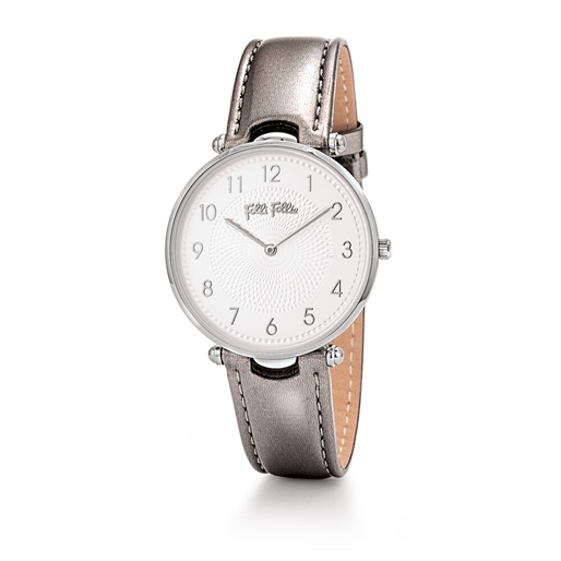 Lady Club large case silver leather strap watch-