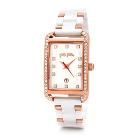 Style Swing Oblong Case With Stones Ceramic Bracelet Watch-