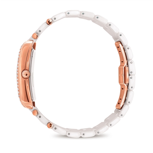Style Swing Oblong Case With Stones Ceramic Bracelet Watch -