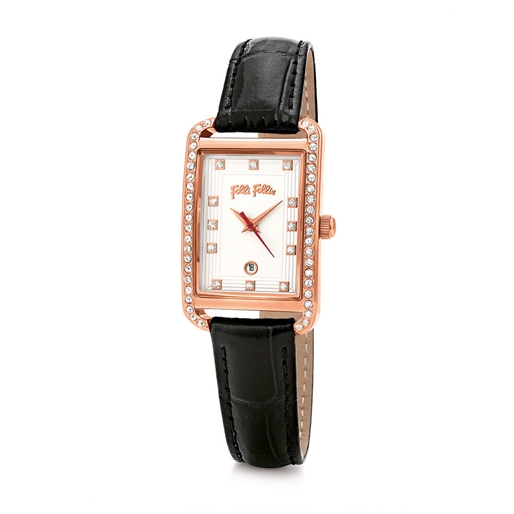 Style Swing Oblong Case With Stones Leather Watch -