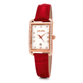 Style Swing Oblong Case With Stones Leather Watch-