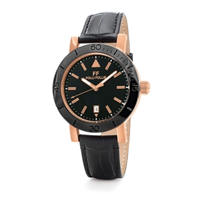 Time Framed Big Black Case Leather Watch-