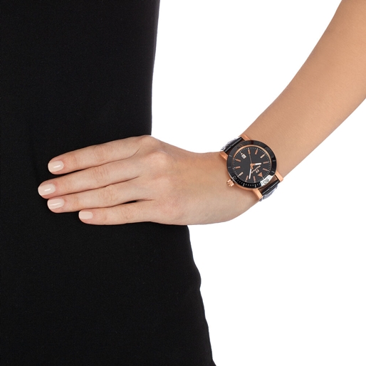 Time Framed Big Black Case Leather Watch -
