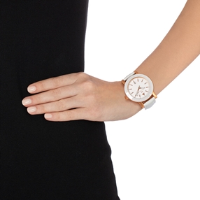 Time Framed Big White Case Leather Watch-