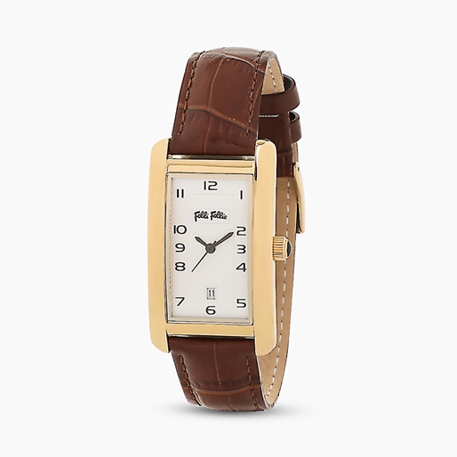 Think Tank gold plated watch with brown leather strap-