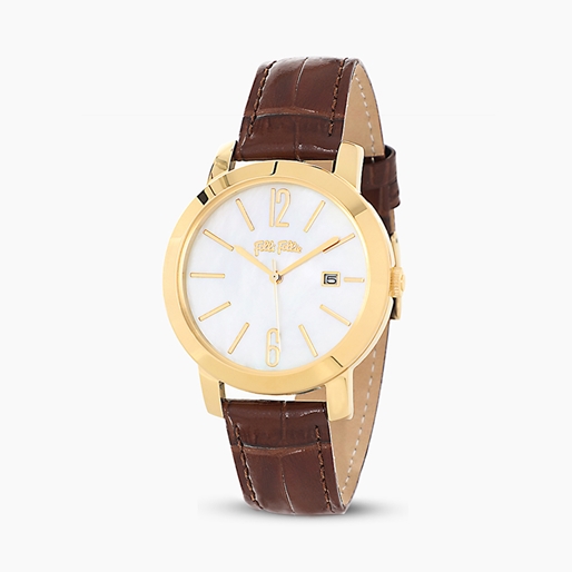 Drive Me gold plated watch with brown leather strap-