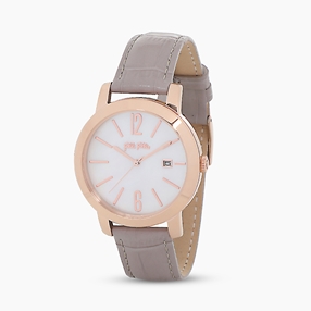 Drive Me stainless steel rose gold plated watch with leather strap-