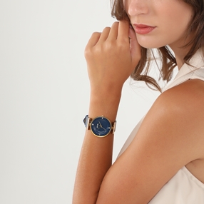 Vintage Dynasty μπλε δερμάτινο ρολόι με σκούρο μπλε καντράν-