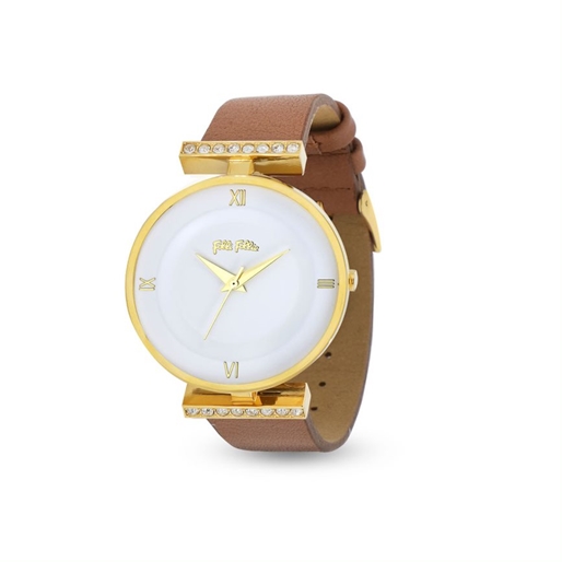 Vintage Dynasty camel leather watch with white dial-