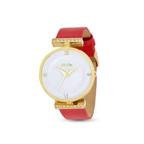 Vintage Dynasty red leather watch with white dial-