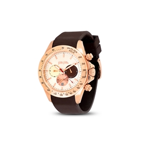 Color Me Free brown silicone strap rose gold plated watch-